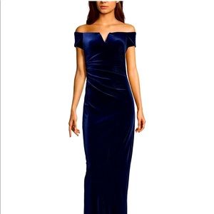 XSCAPE Off-the-Shoulder Velvet Gown